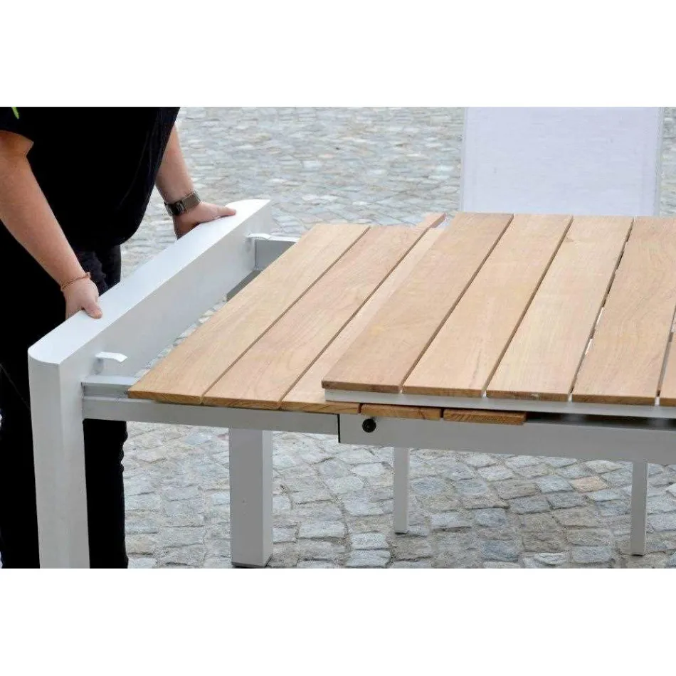 Extendable Table 240 cm in White Aluminum and Teak Top - Diary Viadurini