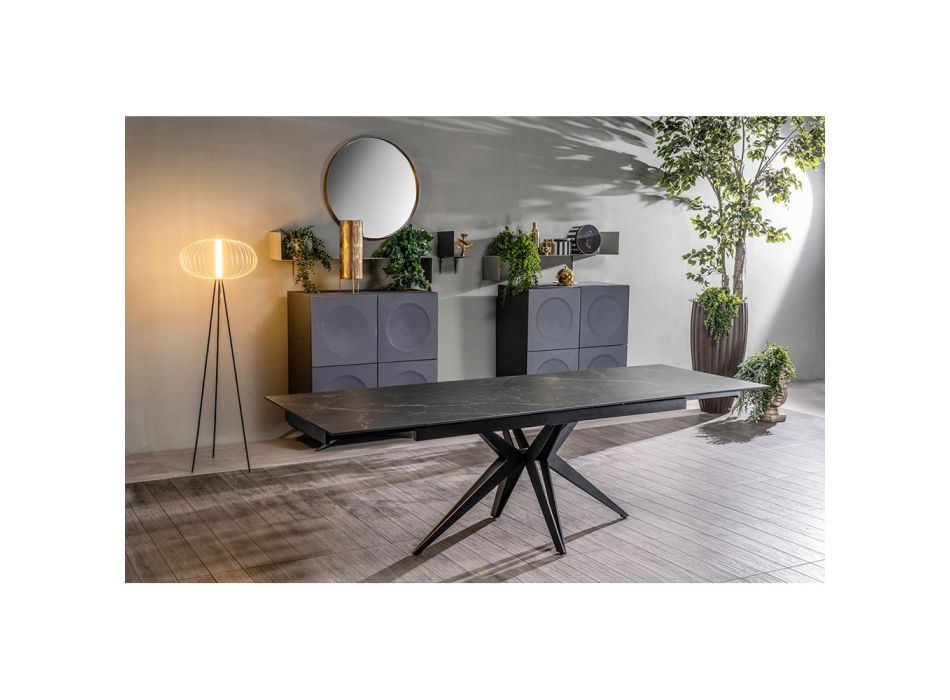 Extendable table to 240 cm in ceramic and metal base - Bouquet Viadurini