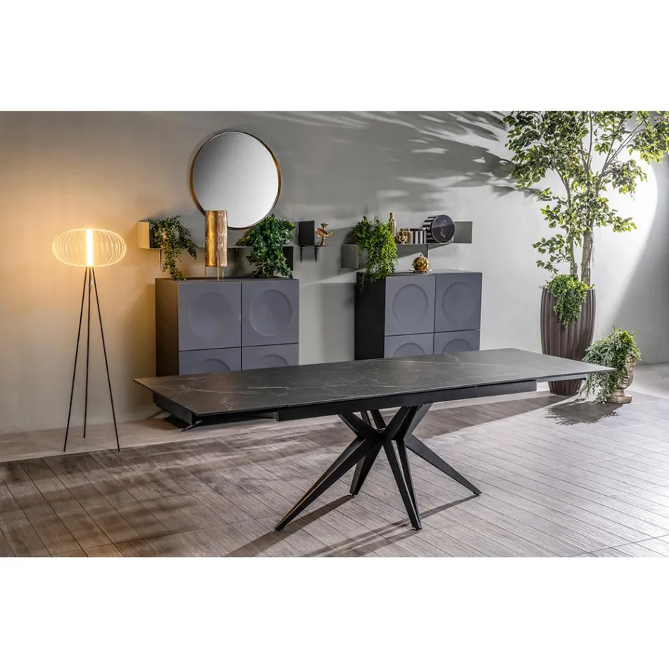 Extendable table to 240 cm in ceramic and metal base - Bouquet Viadurini