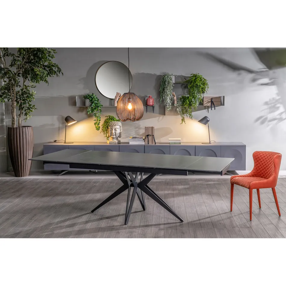Extendable table to 240 cm in ceramic and metal base - Bouquet Viadurini