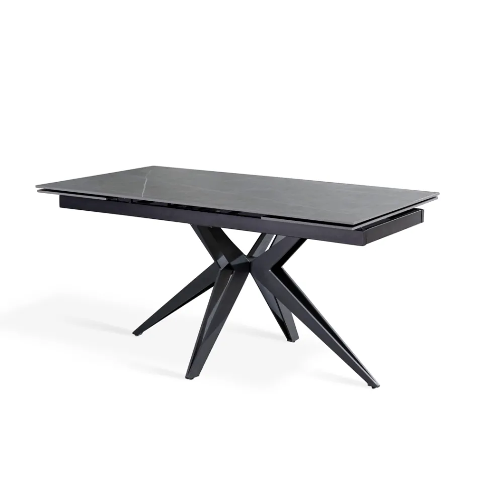 Extendable table to 240 cm in ceramic and metal base - Bouquet Viadurini