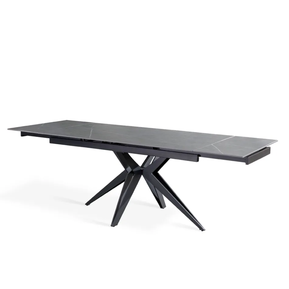 Extendable table to 240 cm in ceramic and metal base - Bouquet Viadurini