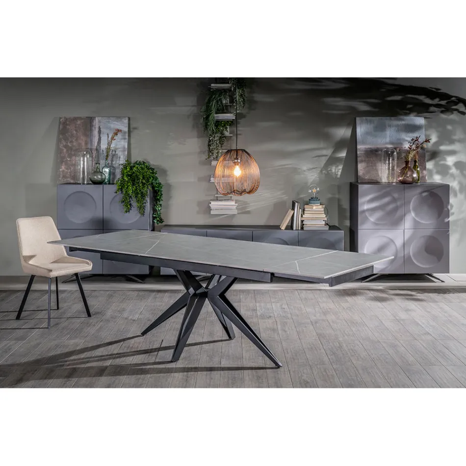 Extendable table to 240 cm in ceramic and metal base - Bouquet Viadurini