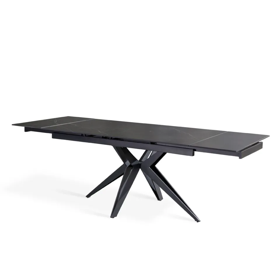 Extendable table to 240 cm in ceramic and metal base - Bouquet Viadurini