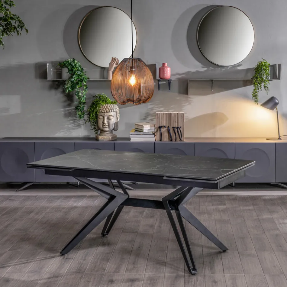 Extendable table to 240 cm in ceramic and metal - Bouquet Viadurini