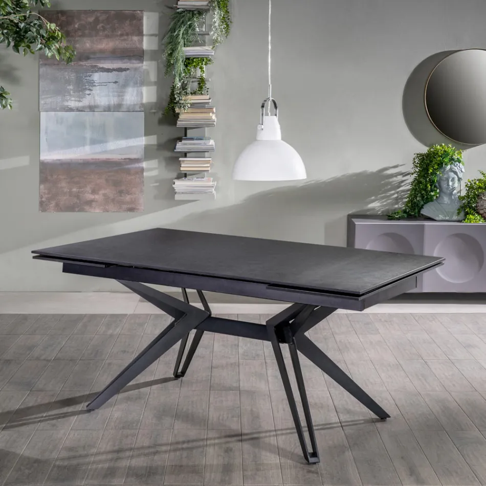 Extendable table to 240 cm in ceramic and metal - Bouquet Viadurini