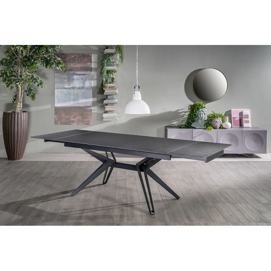 Extendable table to 240 cm in ceramic and metal - Bouquet Viadurini