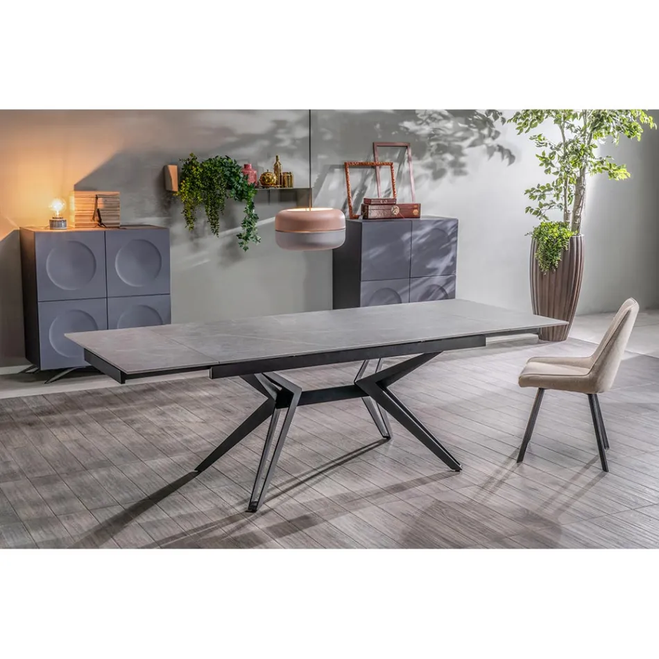 Extendable table to 240 cm in ceramic and metal - Bouquet Viadurini