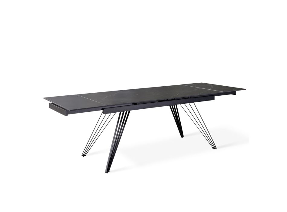 Extendable Table to 240 cm in Ceramic and Black Metal - Leila Viadurini