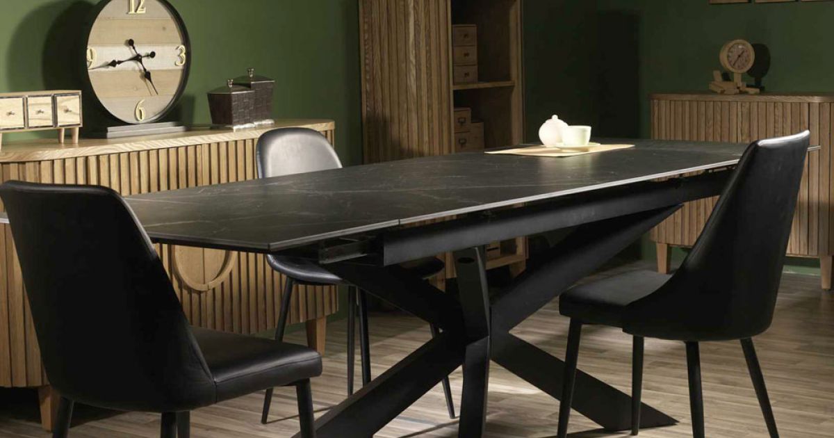 Extendable Table 260 cm in Metal and Synthetic Stone
