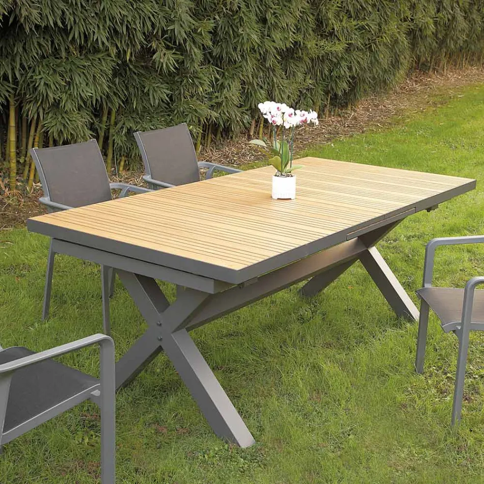 Extendable Table 263 cm in Aluminum and Solid Teak - Lilia Viadurini