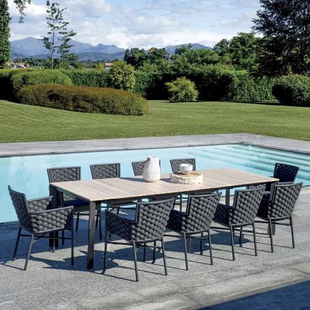 Extendable Table to 276 cm with Wood Effect Aluminum - Ovara Viadurini