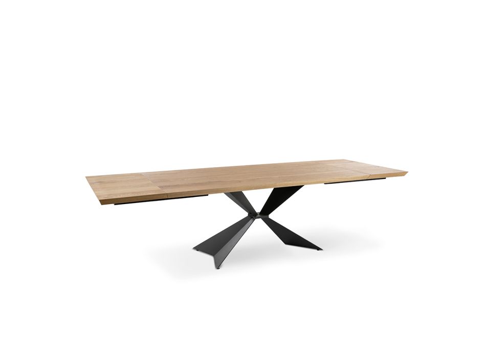 Extendable Table to 300 cm with Metal Base and Oak Top - Navy Viadurini