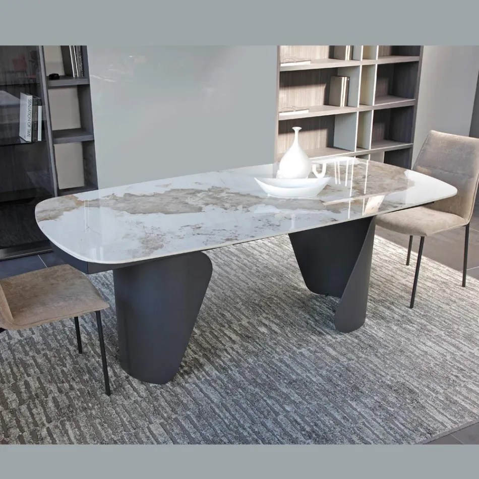 Extendable Table 300 cm in Metal and Sintered Stone Top - Taviria Viadurini