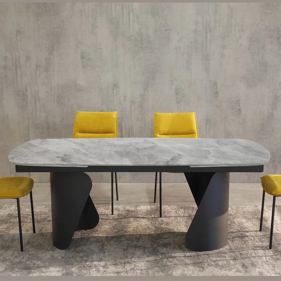 Extendable Table 300 cm in Metal and Sintered Stone Top - Taviria Viadurini