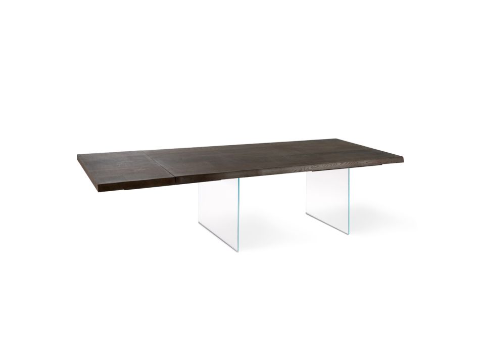 Extendable table to 300 cm in oak and tempered glass base - Nicoall Viadurini