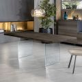 Extendable table to 300 cm in oak and tempered glass base - Nicoall