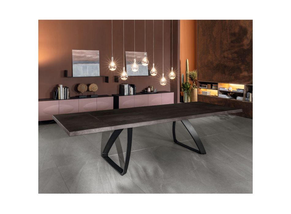 Extendable Table to 300 cm in Oak Veneer and Aluminum Base - Travis Viadurini
