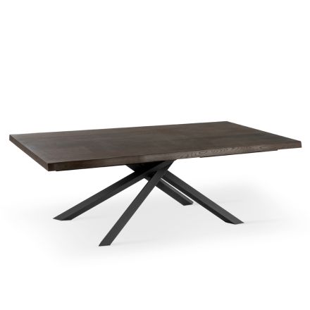 Extendable Table to 300 cm in Oak Veneer and Black Metal Base - Xino Viadurini