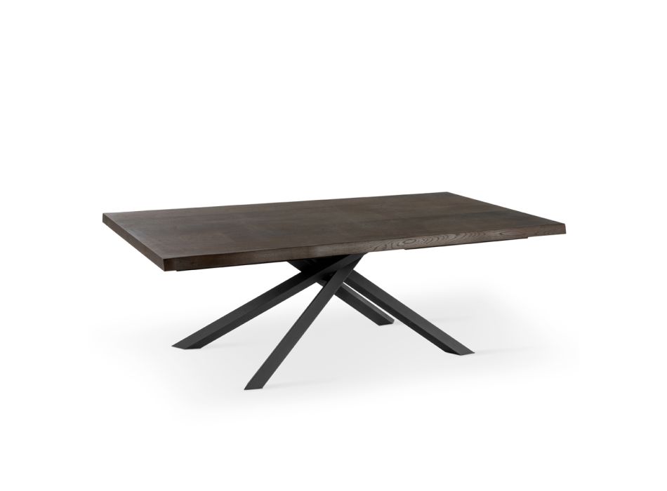 Extendable Table to 300 cm in Oak Veneer and Black Metal Base - Xino Viadurini
