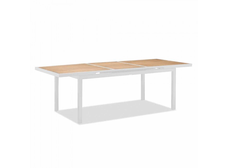 Extendable Outdoor Table in Aluminum and Teak Top - Bilel Viadurini