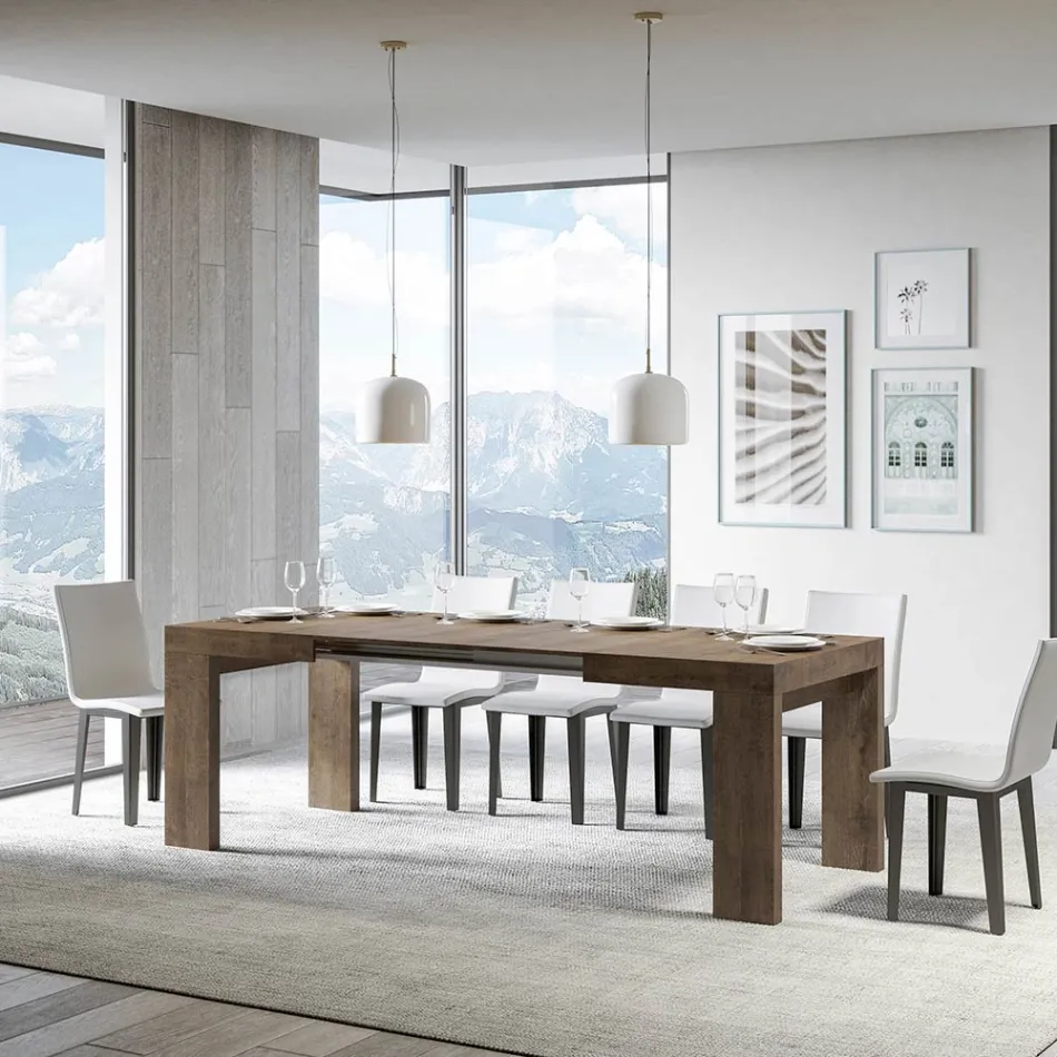 Extendable Table to 440 cm in Made in Italy Wooden Microparticles - Tree Viadurini