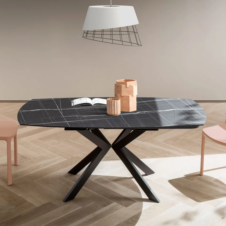Extendable Barrel Table in Layered HPL with Different Finishes - Incontro Viadurini