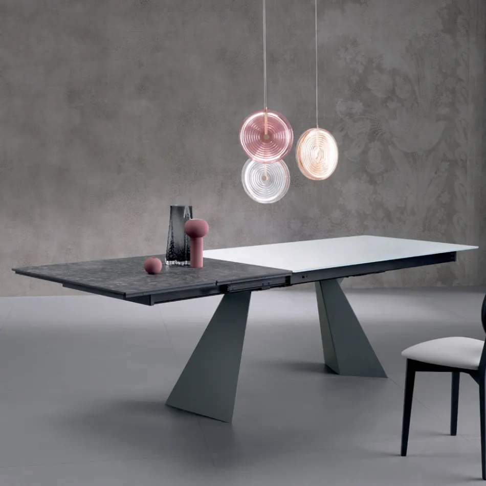 Extendable Table with Side Extension in Milk Glass - Aperol Viadurini