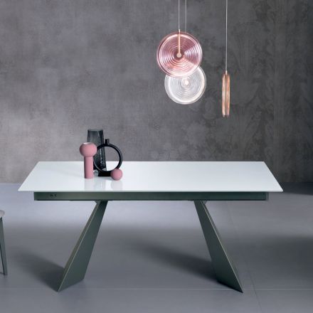 Extendable Table with Side Extension in Milk Glass - Aperol Viadurini