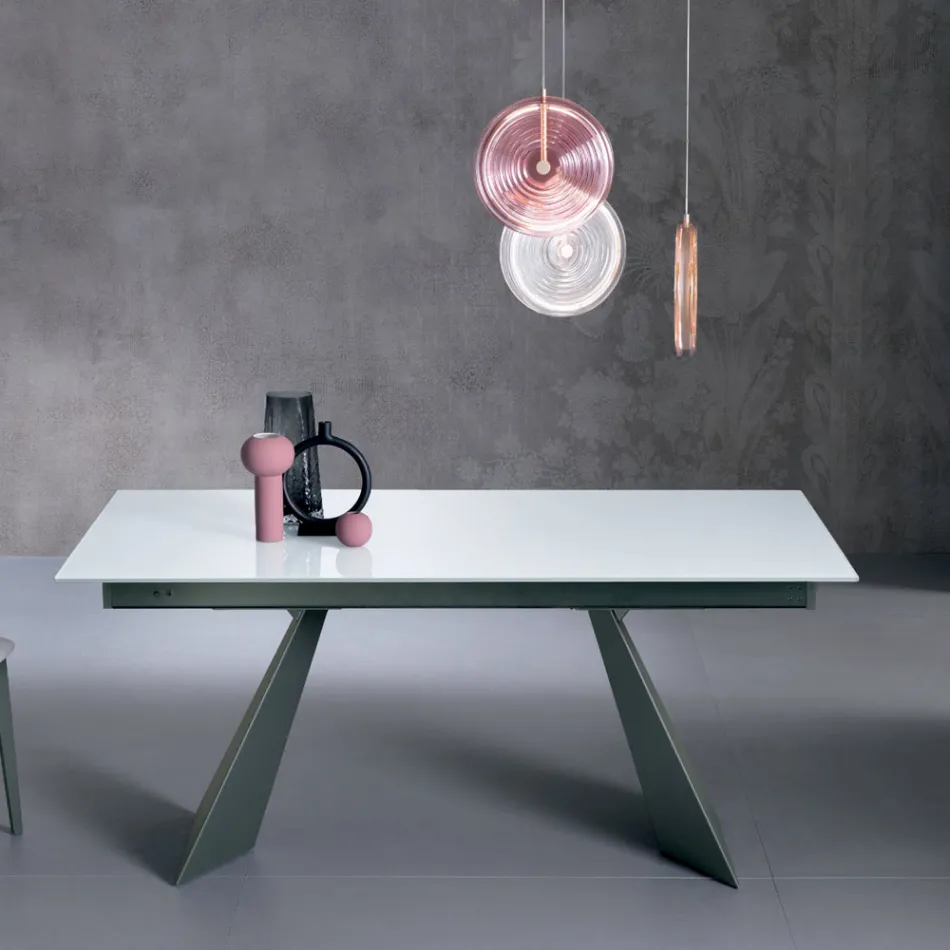 Extendable Table with Side Extension in Milk Glass - Aperol Viadurini