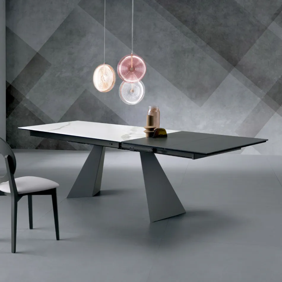 Extendable Table with Side Extension in Glass Ceramic - Aperol Viadurini