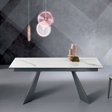 Extendable Table with Side Extension in Glass Ceramic - Aperol Viadurini