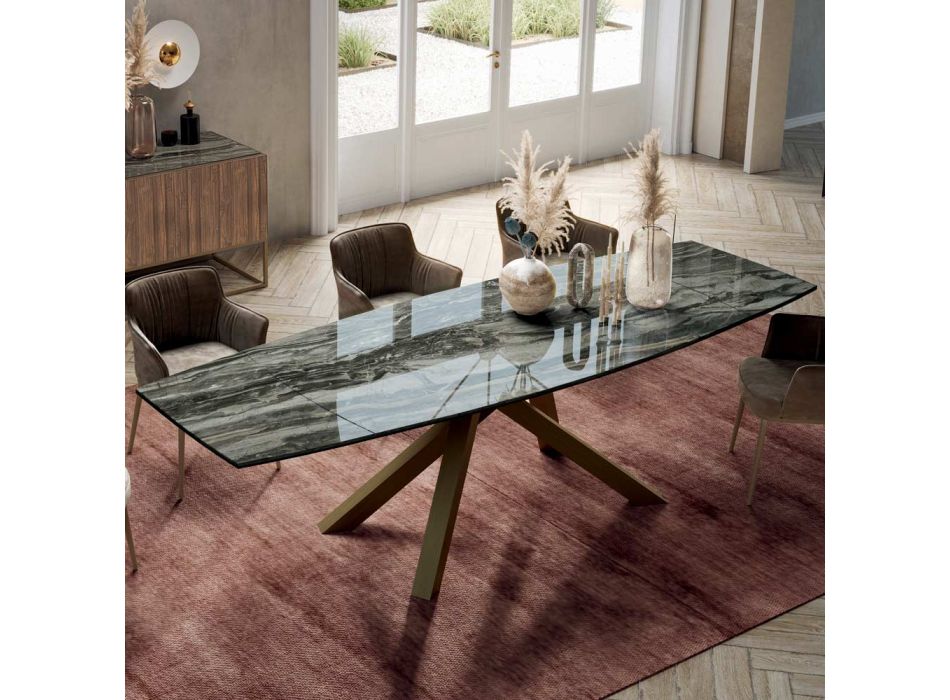 Extendable Table with Base and Top in Different Finishes Made in Italy - Settimmio Viadurini