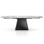 Extendable Table with Steel Base and Ceramic Top in Marble Finish - Emilia  Viadurini