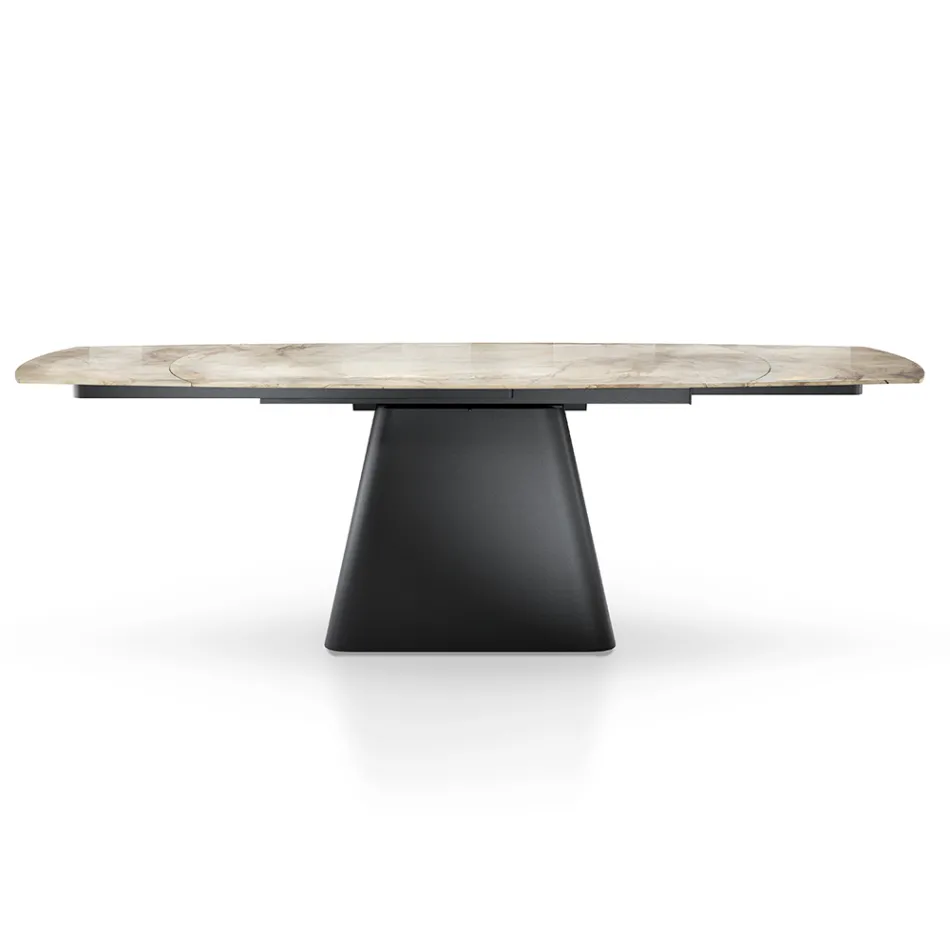 Extendable Table with Steel Base and Ceramic Top in Marble Finish - Emilia  Viadurini