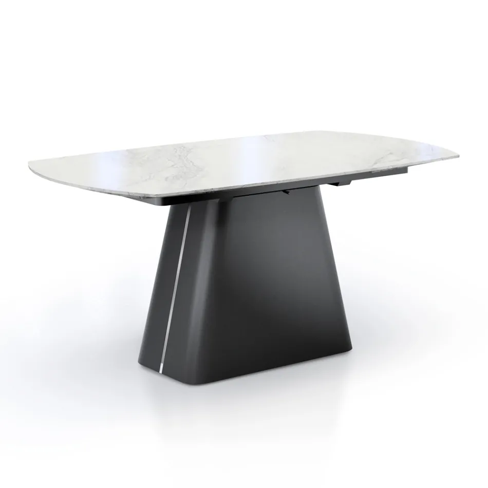 Extendable Table with Steel Base and Ceramic Top in Marble Finish - Emilia  Viadurini