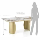 Extendable Table with Metal Base and Ceramic Top in Marble Finish - Lombo  Viadurini