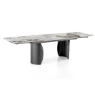 Extendable Table with Metal Base and Ceramic Top in Marble Finish - Lombo  Viadurini