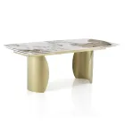 Extendable Table with Metal Base and Ceramic Top in Marble Finish - Lombo  Viadurini