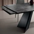 Extendable Table with Metal Base and Ribbed Glass Top Made in Italy - Lumo Viadurini