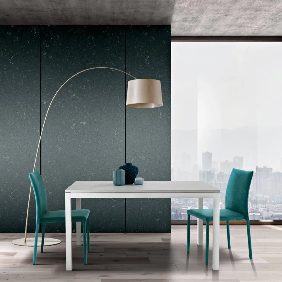 Extendable Table with White Metal Legs and Melamine Top - Shaila Viadurini