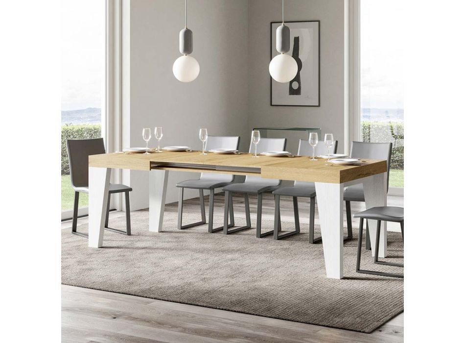 Extendable Table with Top and Base in 2 Different Finishes Made in Italy - Flower Viadurini