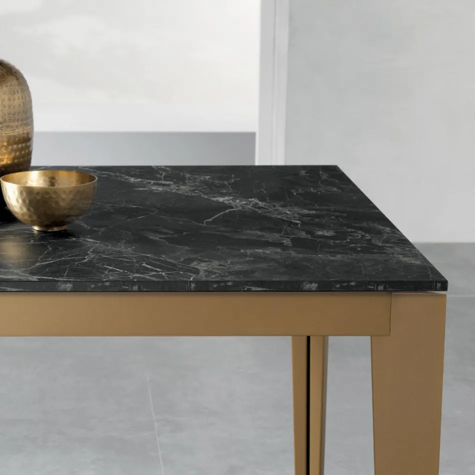 Extendable Table with Dark Marble Effect Laminate Top - Anise Viadurini