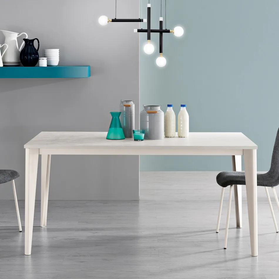 Extendable Table with Ice White Cement Melamine Top - Ariel Viadurini