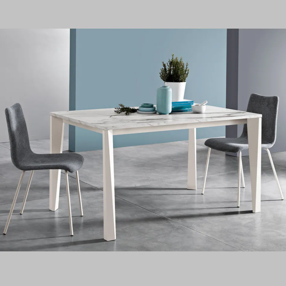 Extendable Table with Melamine Top and Metal Base - Ariel Viadurini