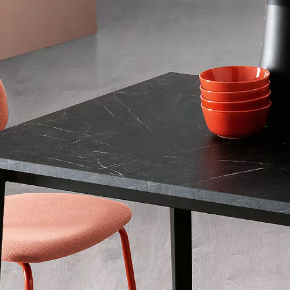 Extendable Table with Marble Melamine Top and Anthracite Legs - Ariel Viadurini