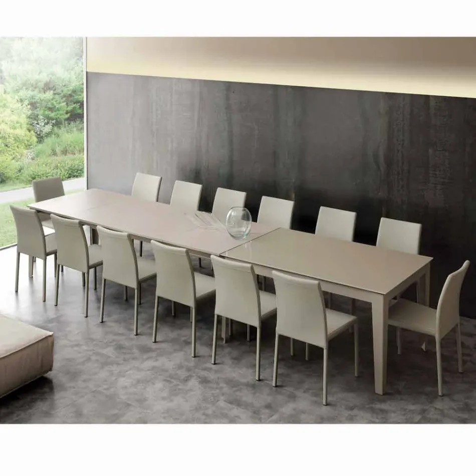 Extendable table with modern tempered glass top Baltimora Viadurini