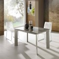 Extendable table with Zeno dove gray painted tempered glass top