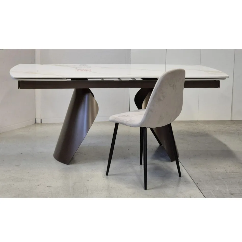 Extendable table from 180 to 260 cm in Sintered Stone Stoneware with Calacatta finish - Vortex Viadurini