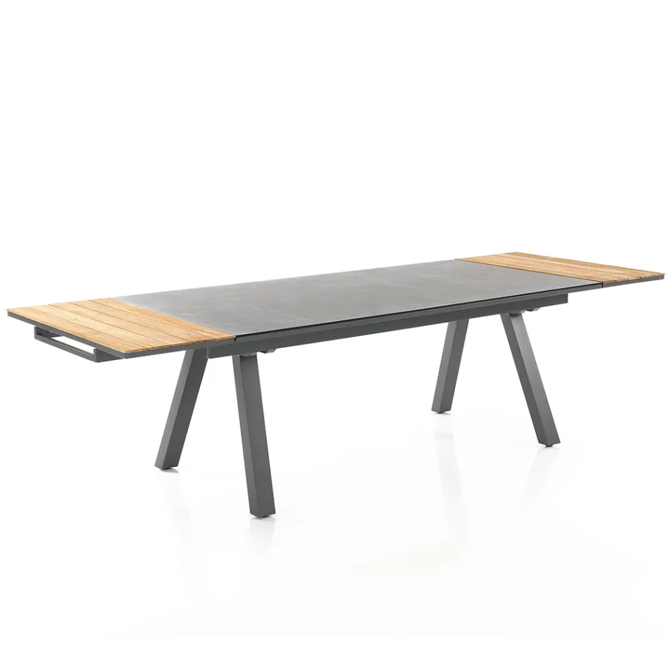 Extendable Outdoor Table in Anthracite Aluminum and Glass Top - Aimer Viadurini
